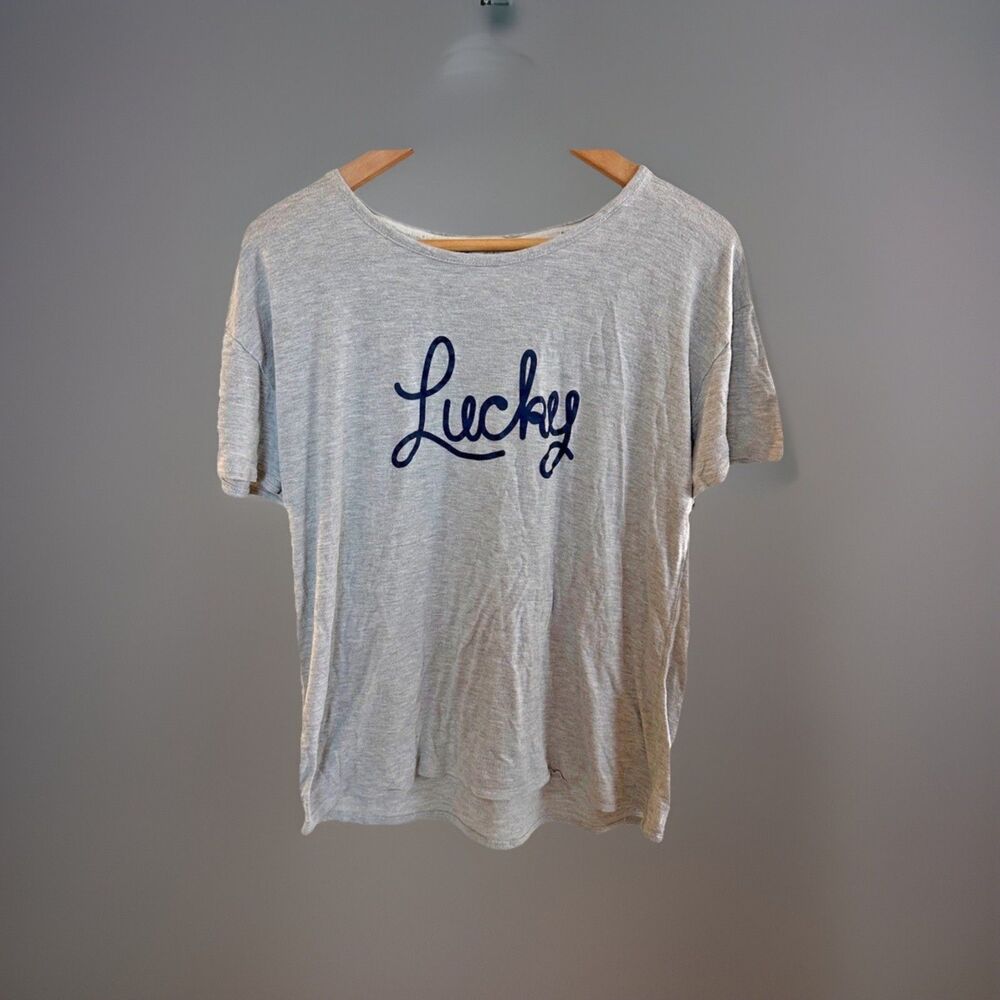 Lucky Brand Women's Gray Short Sleeve Graphic T-Shirt Rayon Spandex M
